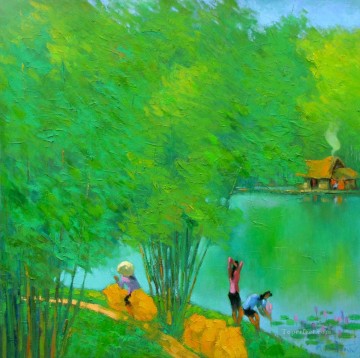 Estanque verde vietnamita asiático Pinturas al óleo